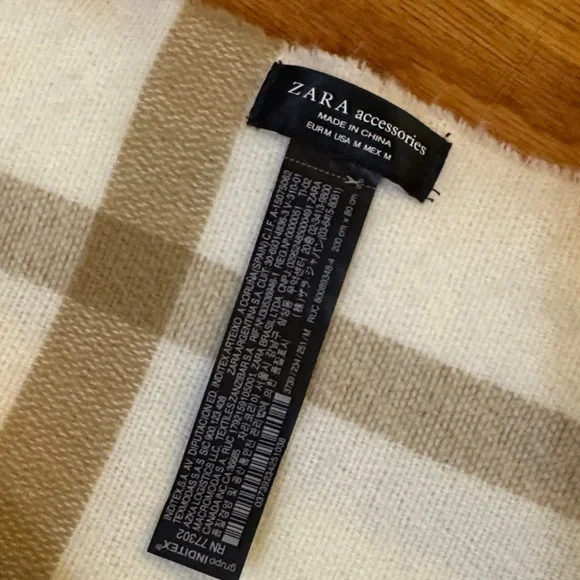 Zara Plaid Cream and Tan Scarf - Picture 2 of 4